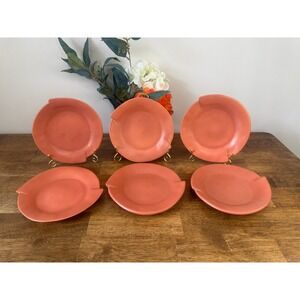 Vintage Cyclamen Terra Cotta‎ Pottery 6 Side Plates Coral Pink Modernist Dessert
